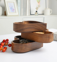 Japanse walnoot hartvormige klassieke design serveerschaal voor feestjes, gedroogd fruit, pinda's, zonnebloempitten, creatief stapelbaar.