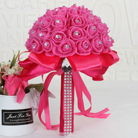 Bouquets de fleurs artificielles modernes en rose, bouquets de mariage faits à la main pour les mariées et les demoiselles d'honneur, bouquets de mariage en soie