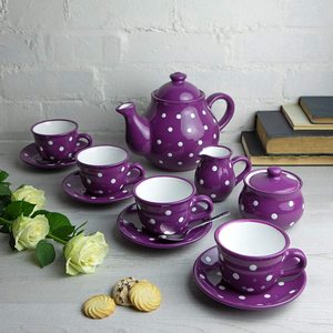 Set da Caffè e Tè in <span class=keywords><strong>Ceramica</strong></span> di Alta Qualità, Servizio Dipinto a Mano con Brocca per Latte, <span class=keywords><strong>Zuccheriera</strong></span> e Piattini per 4-6 Tazze - Product Image 6