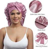 Bonnet en Satin de Soie Doux Personnalisable avec Logo pour Cheveux Naturels Bouclés, Extra Large, avec Bande à Nouer, Bonnet de Nuit