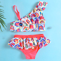 Badpak voor kleine meisjes, bandeau, één geheel, allover fruit- en dierenprint, spandex/polyester, stretch, ademend, 1-delig
