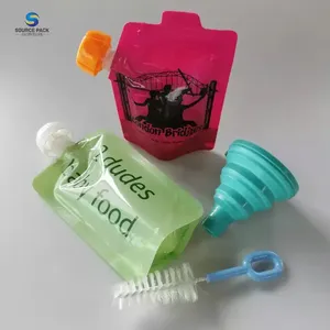 Bolsa reutilizable lavable sin BPA para Freezer, bolsa reutilizable personalizada con boquilla para comida de bebé, embalaje con cuchara