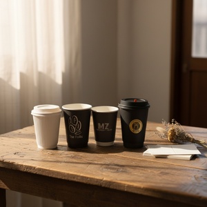 Gobelets en papier jetables Sunshine à double paroi, avec logo personnalisé imprimé, sans plastique, 12 oz, pour thé chaud et café, avec couvercles en PS - Product Image 3
