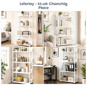 <b>Metal</b> Bookshelf 5-Tier <b>White</b> Storage Rack Minimalist Design for Living Room Standing Type Non-Foldable - Product Image 2