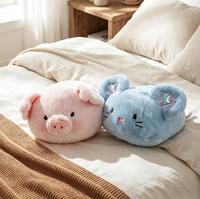 Jouets en peluche personnalisés, mignons animaux de dessin animé, cochon, pingouin, raton laveur, renard, shiba inu, oreiller en peluche pour lit