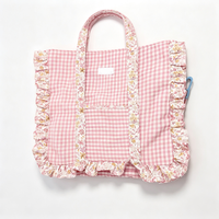 Sac fourre-tout en coton style Cottagecore avec motif bonbons, fermeture éclair, mignon, vert et bleu, pour couleurs rouges, bords à volants - Vente en gros, faible MOQ