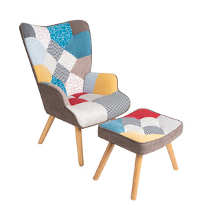 Conjunto de silla y otomana para sala de estar, sillón lateral cómodo, silla decorativa de superficie de tela de empalme creativa con otomana para dormitorio - Product Image 5