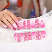 Autocollants pour ongles, avec strass, coeur/fleurs, Collection de autocollants, couverture complète pour les doigts, 5 pièces