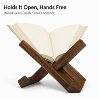 Support de présentation multifonctionnel en bois rustique pliable, grand modèle à un seul niveau, pour livres de cuisine, à poser sur le comptoir de cuisine