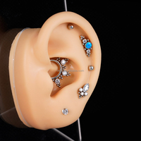 Perhiasan Tubuh Titanium Opal Cz Model Barbell Flat Back untuk Tindik Telinga dengan Ulir Internal, Cocok untuk Pernikahan