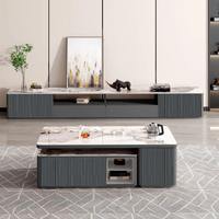 Meubles modernes en MDF en promotion : Ensemble meuble TV et table basse en marbre pour salon, design élégant et abordable