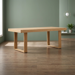 Table de salle à manger rectangulaire en teck massif avec plateau à lattes et pieds en U pour patio - Product Image 3