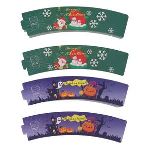 Custom Logo Printed Disposable Recyclable Double Wall Paper <b>Cup</b> Sleeves Christmas Style Custom Color <b>Coffee</b> Tequila Energy Wine - Product Image 1