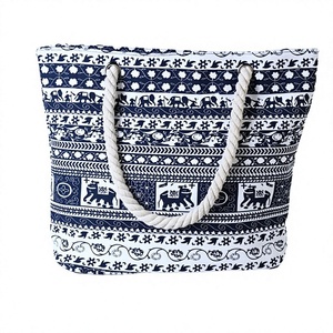 Hot Canvas Tote Bag Two Thick Rope Straps Printed <b>Square</b> Shape Zipper Closure Casual Fashion Women's Polyester Lining - Product Image 3