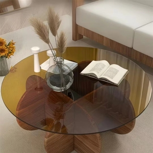 Living Room <strong>Black</strong> Nordic <strong>Round</strong> Tempered Glass Durable Luxury Wood Modern Coffee <strong>Tables</strong> for Home Furniture - Product Image 2