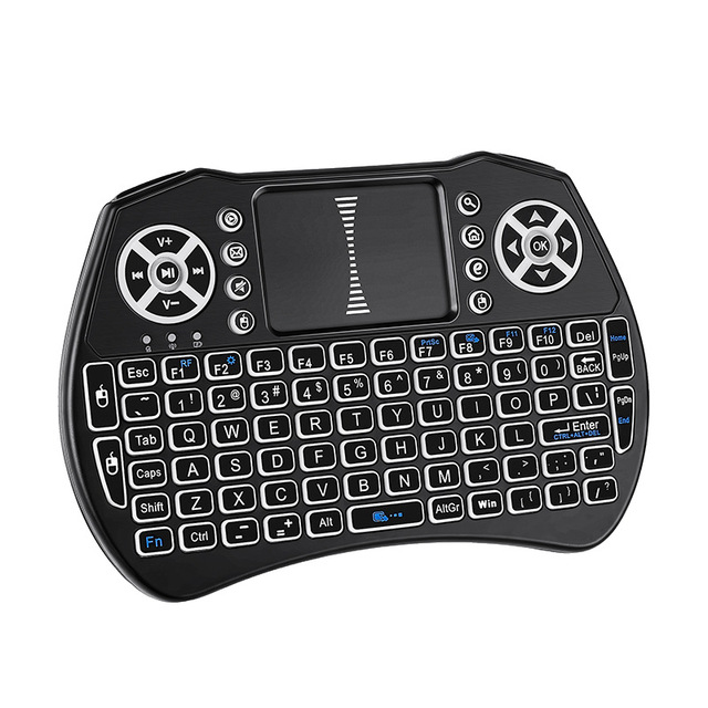 Factory Price I8 Mini Mechanical Wireless USB Keyboard Touchpad 7-Color Backlit Plastic Custom Logo for PC Android TV Box