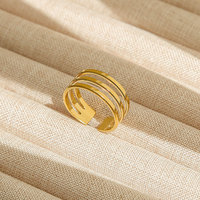 Vente en gros de bagues de fiançailles et de mariage ajustables en acier inoxydable plaqué or 18 carats, bijoux fins et élégants pour femmes