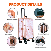 Valise de voyage professionnelle en aluminium, résistante à l'eau, élégante, grande boîte de rangement pour cosmétiques avec miroir de beauté, étui rigide à roulettes