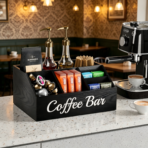 Organisateur <span class=keywords><strong>de</strong></span> station à café pour comptoir, organisateur <span class=keywords><strong>de</strong></span> bar à café en bois avec séparateurs réglables, pour dosettes K-Cup et bouteilles <span class=keywords><strong>de</strong></span> <span class=keywords><strong>sirop</strong></span> - Product Image 3