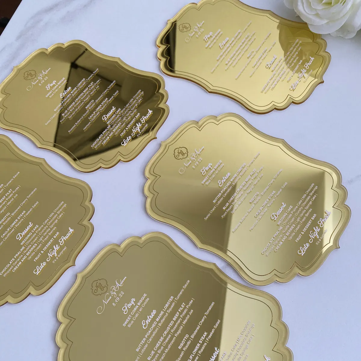 Kotak kartu Natal cermin emas undangan pernikahan akrilik chip musik untuk kartu Menu ucapan
