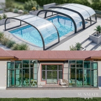 Aluminium-Legierung Ausziehbarer Wintergarten Glashaus Außen-Terrassenüberdachung Motorisiertes Dach Faltbarer Carport für Schwimmbad und Garten