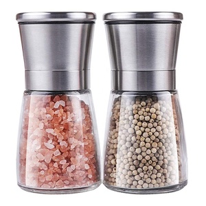 Salt and Pepper Grinder Set of 2 Spice Mill Stainless Steel with Ceramic Herb & Spice Tools Glass Customized Box Steel Lid