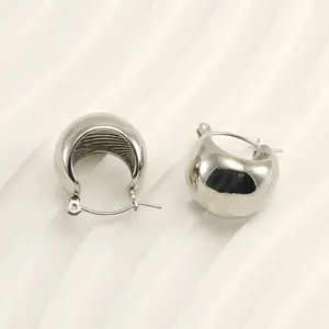 Qiuhan Vacuum Electroplated Dropshiping Earrings Spherical Chunky Hoop Earrings for Women CLASSIC Stainless Steel Round 1 Pair