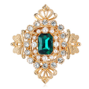 Broche de Esmeralda Estilo Corte Europeu - Acessório de Luxo e Retrô com Diamantes, Broche Multifuncional para Terno N260578 - Product Image 3