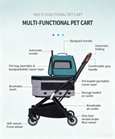 Poussette pliable portable en acier carbone Oxford imperméable pour chiens et chats, transporteur de voyage extérieur détachable