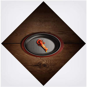 Unique <strong>Grilled</strong> Cast Iron Frying <strong>Pan</strong> Skillet Sizzling Plate Fish Shaped Plates With Wooden Base - Product Image 3