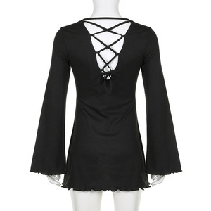 <span class=keywords><strong>Vestiti</strong></span> autunno 2024 donna abiti Casual <span class=keywords><strong>neri</strong></span> un pezzo svasati manica lunga fasciatura abiti <span class=keywords><strong>corti</strong></span> - Product Image 6