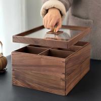 Houten fruitmand met deksel, Chinese minimalistische stijl, verdeeld dienblad voor woonkamer, huishoudelijk gebruik, vochtbestendige opbergdoos