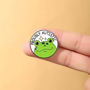 Al por mayor, personalizados, broches de metal esmaltados estilo antiguo con diseño de rana <span class=keywords><strong>para</strong></span> la concienciación sobre el autismo y el apoyo a la neurodiversidad, en stock - Product Image 4