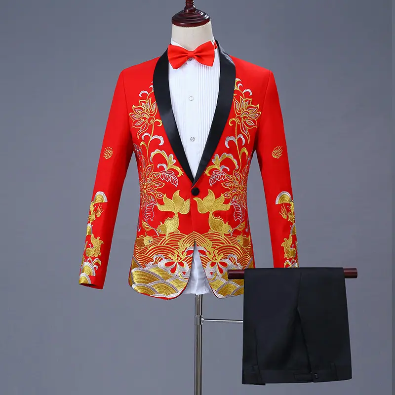 Five Colors Available Costume Men's Suit Chinese Style Adult Marriage Singer Stage Chorus Host Dress Suits For Wedding