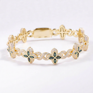 Yu Ying New Custom Fancy Colors Diamonds Gold Plated 925 Sterling Silver Four Leaf Clover Infinity Bracelets <b>Men</b> Jewelry - Product Image 1