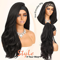 Perruque bandeau africaine en gros, cheveux synthétiques longs et raides, classique, élastique, ondulée, sans colle