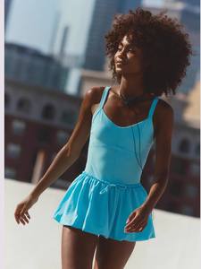 汗衫女孩瑜伽裙拉绳花Bract胸垫透气速干修身防跑步网球女网球裙 - Product Image 4