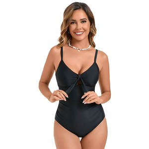 Traje de baño bikini 2025 al por mayor de poliéster/spandex de secado rápido, elástico, con hombros descubiertos, parte inferior de mayor cobertura, teñido liso - Product Image 2