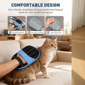 Gant de retrait des poils d'animaux, design en maille bleue, outil de toilettage pour chiens et chats - Product Image 2