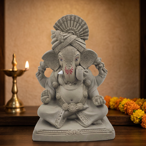 Idole Ganpati en argile naturelle faite à la main, 11 pouces, sculpture artisanale traditionnelle pour la décoration de temple domestique et les collections de cadeaux religieux - Product Image 4