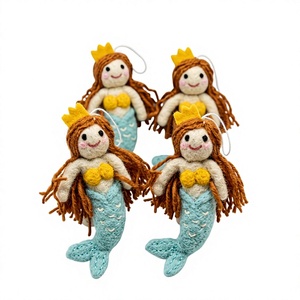 Knitted <b>Mermaid</b> Christmas Ornament <b>Crown</b> Cartoon Doll Wall Hanging Indoor Decoration Small Handmade Eco-friendly Certified Gold - Product Image 1