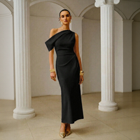 Robe de Cocktail Décontractée Noire Minimaliste de Luxe, Coupe Empire Moulante, Finition Satinée, Robe de Soirée Formelle OEM ODM