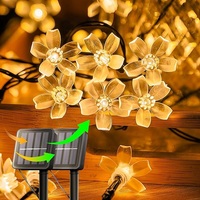 Lampu Tali Bunga Surya Lampu Bunga Sakura Tahan Air Luar Ruangan untuk Pagar Teras Halaman Dekorasi Taman Pohon Natal