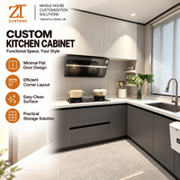 Meuble de cuisine minimaliste sur mesure, finition grise, design modulaire, solution de rangement d'angle pour projets de rénovation d'appartements modernes
