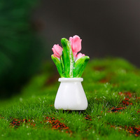 Pot Bunga Resin Baru dan Tanaman dalam Pot untuk Rumah Boneka, Vas Miniatur, Tanaman Hijau, Dekorasi Luar Ruangan yang Sudah Jadi