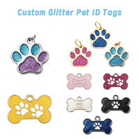 Pendentif d'identification pour animaux de compagnie en forme d'os, en alliage métallique, personnalisable au laser, anti-perte, avec paillettes, pour collier de chien ou de chat