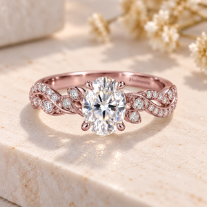 <b>Oval</b> Cut <b>Moissanite</b> <b>Engagement</b> <b>Ring</b> 925 Sterling Silver Leaf Vine Design Bridal Wedding <b>Ring</b> Custom Fine Jewelry Manufacturer - Product Image 2