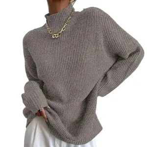 Tricot décontracté avec logo personnalisé pour femmes pull en coton col montant manches chauve-souris hiver été hauts cardigan chauve-souris de haute qualité