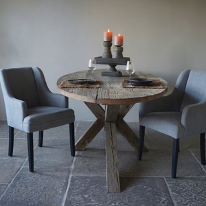 Rustic Wooden Dining <b>Table</b> Round Handmade <b>Reclaimed</b> Timber Antique Style Farmhouse Furniture Natural Wood Top X-Leg Base - Product Image 1