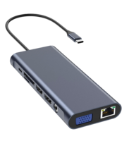 Hub multiport USB-C en aluminium Superspeed 14-en-1 avec double HDTV 4K VGA 1080P USB 3.2 3.0 2.0 Type-C SD TF RJ45 Audio Mic 100W PD